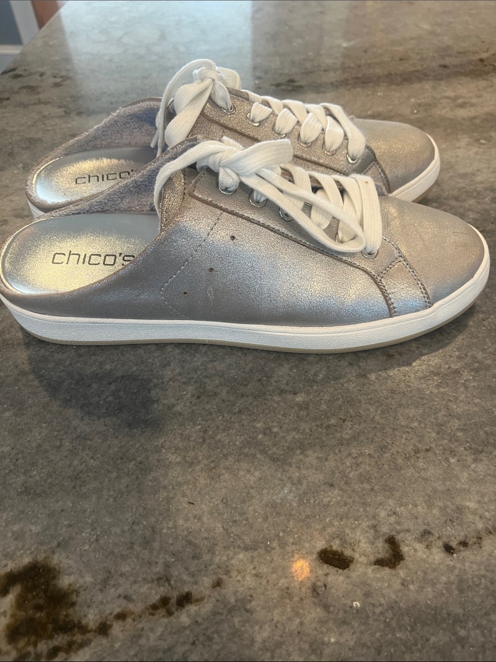 Chico's Metallic Silver Lace-Up Mule Sneakers